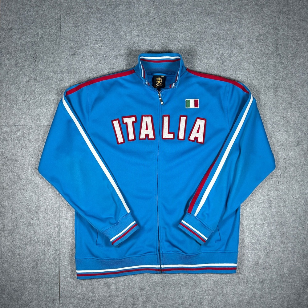 World Soccer Exhaust Track Jacket Men XXL Blue Italia Soccer Full Zip Sportswear